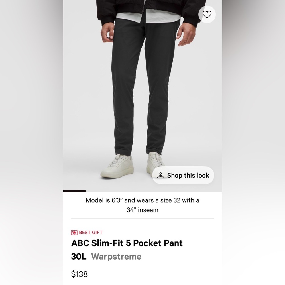 lululemon athletica Men's Grey ABC 5 Pocket Slim Fit 38 Waist x 26.5 Length